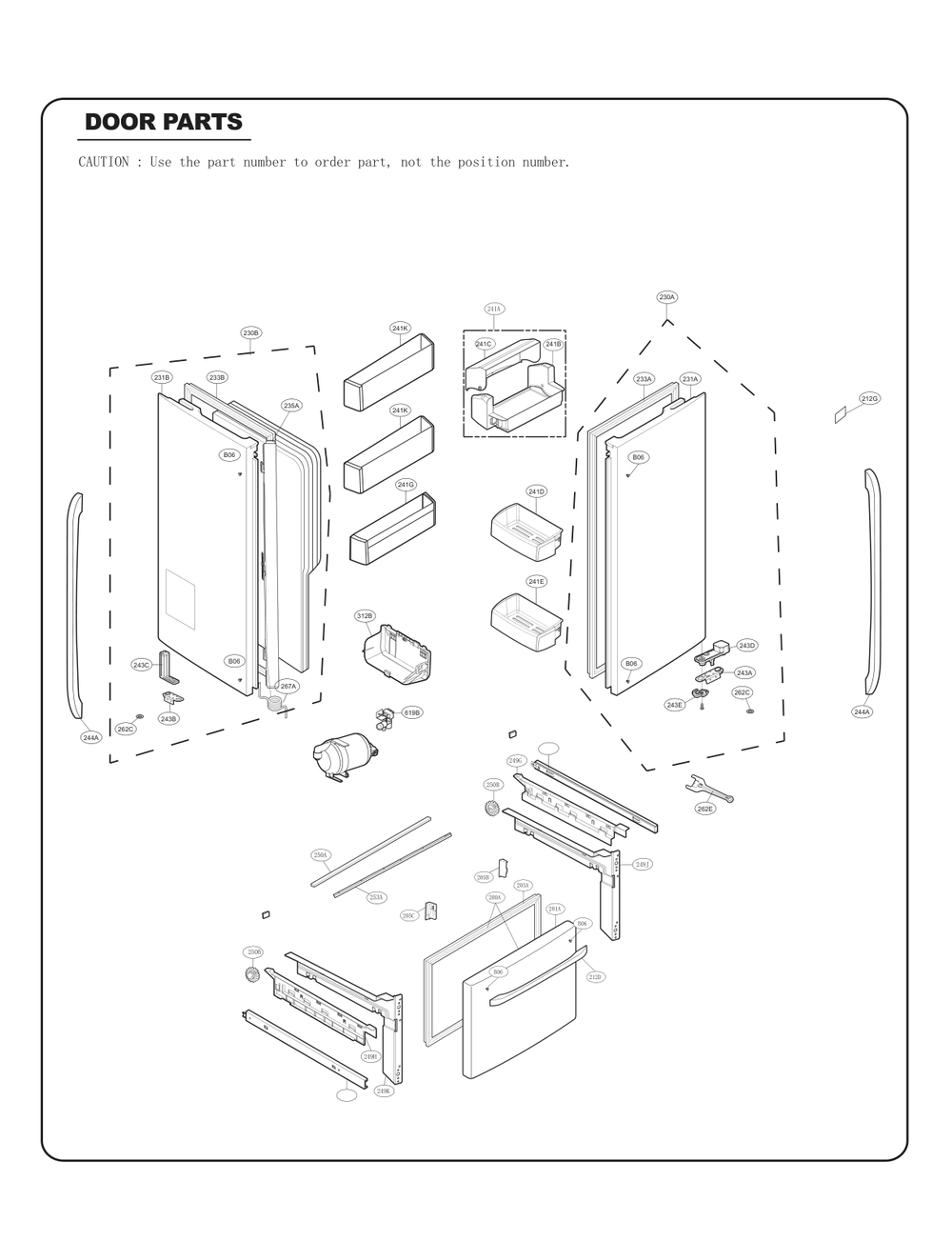 Door Parts Diagram and Parts List for GC-L258VSXD ASTCSE2 LG Refrigerator