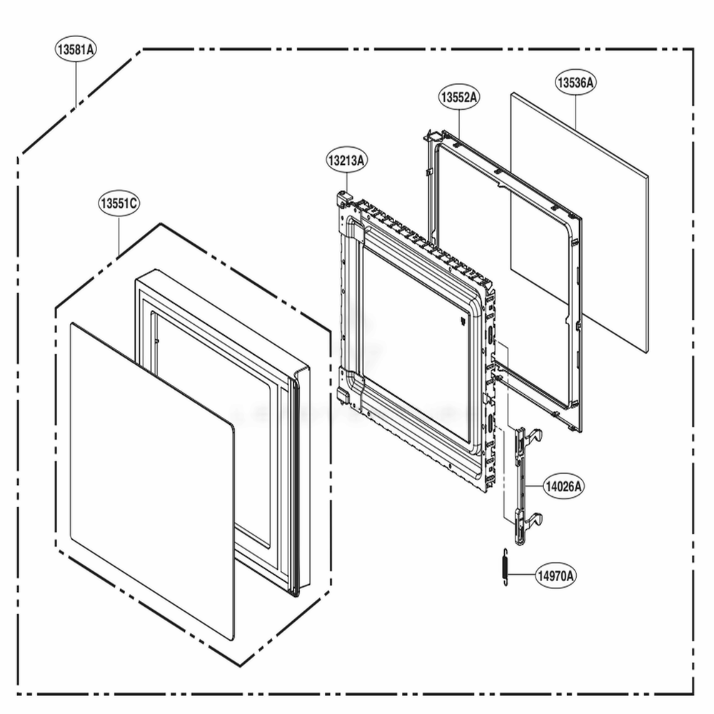 Door Parts Diagram and Parts List for MS1536GIR CBKELEC LG Range