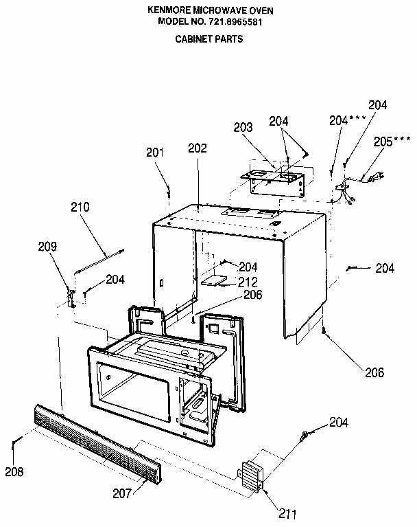 Cabinet Diagram and Parts List for 7218965581  Kenmore Microwave