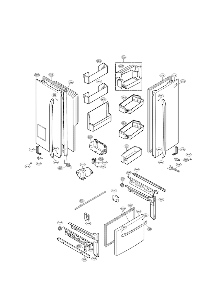 Door Parts Diagram and Parts List for LFX21976ST 01 LG Refrigerator
