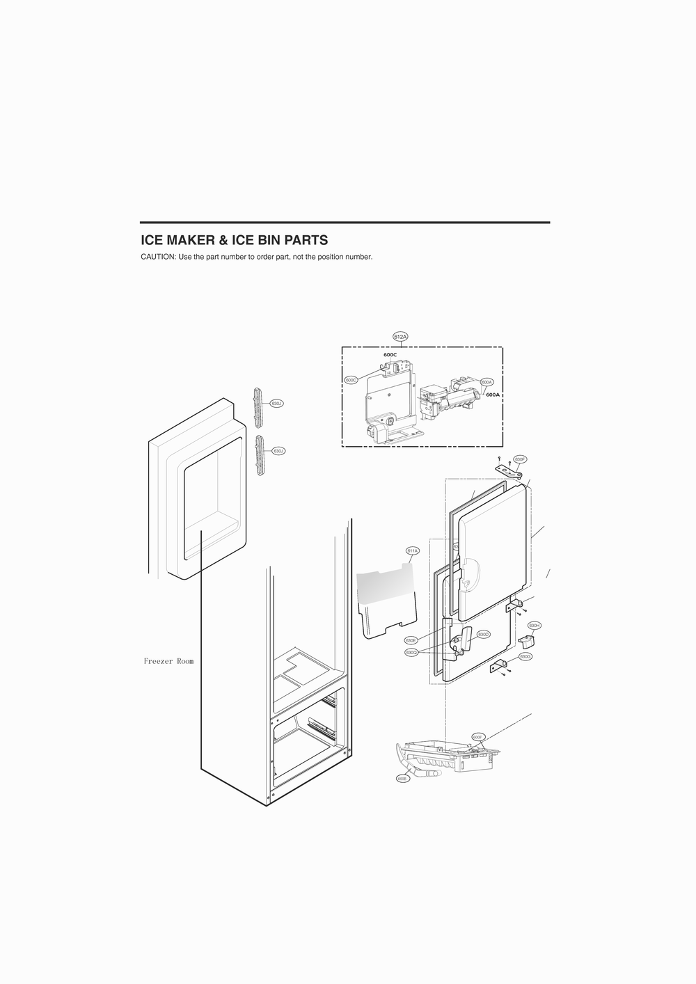 Ice Maker And Ice Bin Parts Diagram and Parts List for GC-X288NMSM AMTCNA0 LG Refrigerator