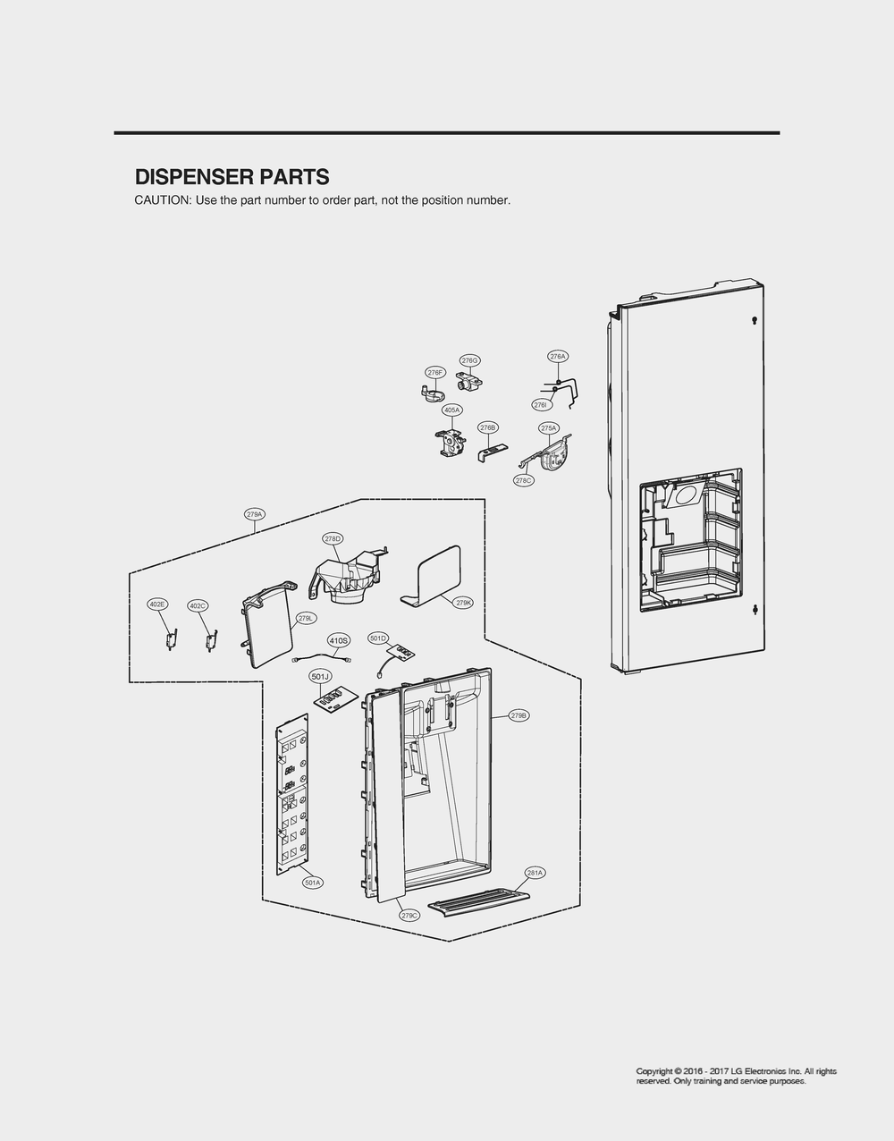 Dispenser Parts Diagram and Parts List for GR-X248LKZM ASBCNA1 LG Refrigerator