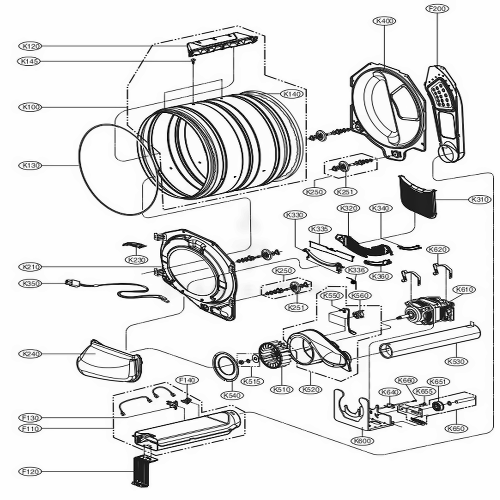 Drum And Motor Assembly: Electric Type Diagram and Parts List for GDL1329CES7 ASSEELC LG Dryer