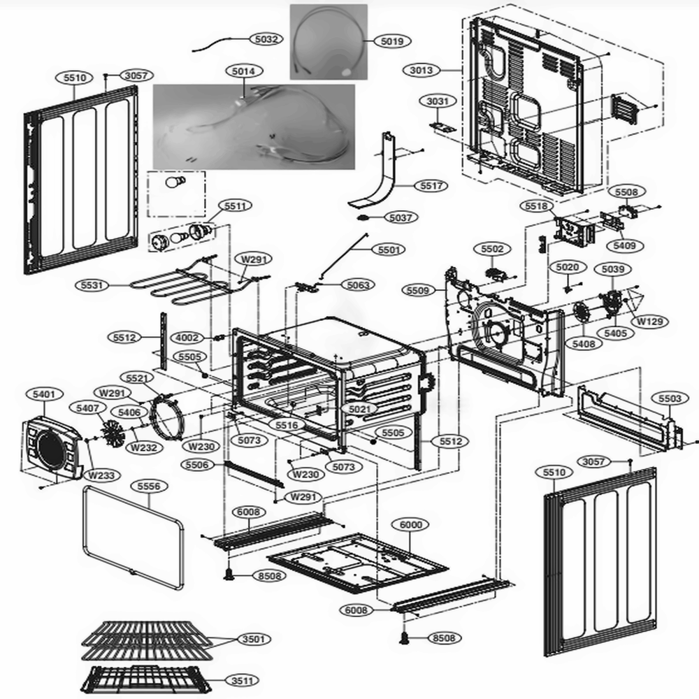 Lower Cavity Parts Diagram and Parts List for LDE4415BD ABDLLGA LG Range