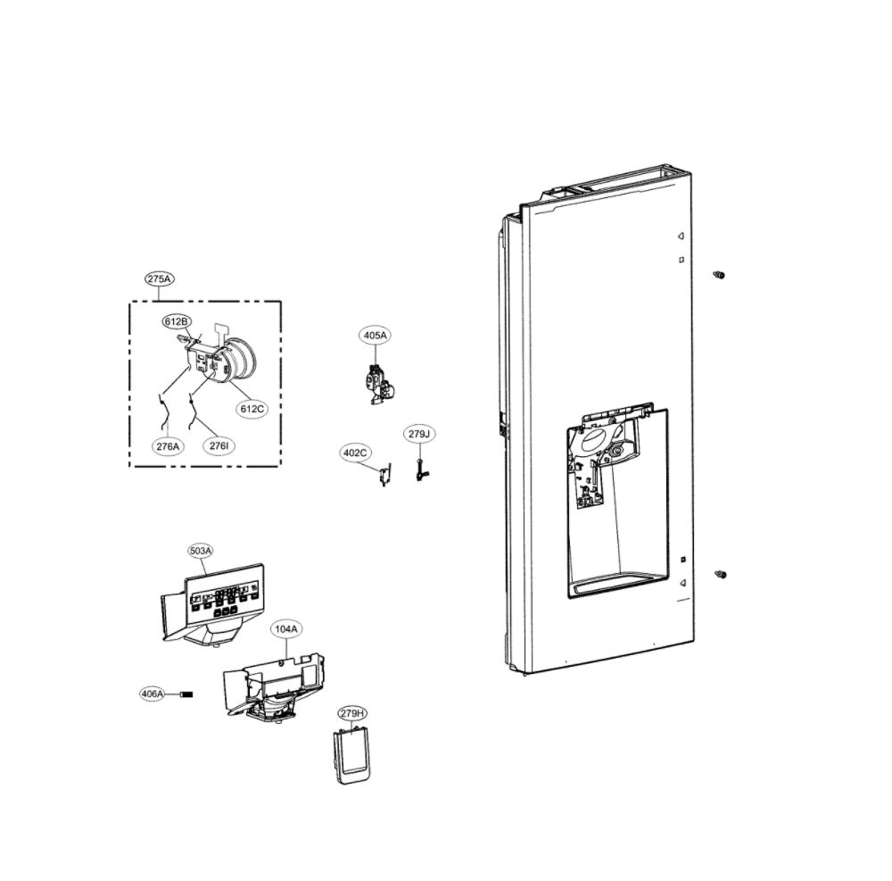 Dispenser Parts Diagram and Parts List for LFXS26973S 01 LG Refrigerator