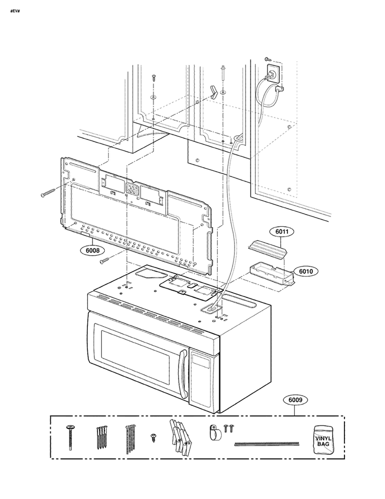 Installation Parts Diagram and Parts List for LMV1976ST01  LG Microwave