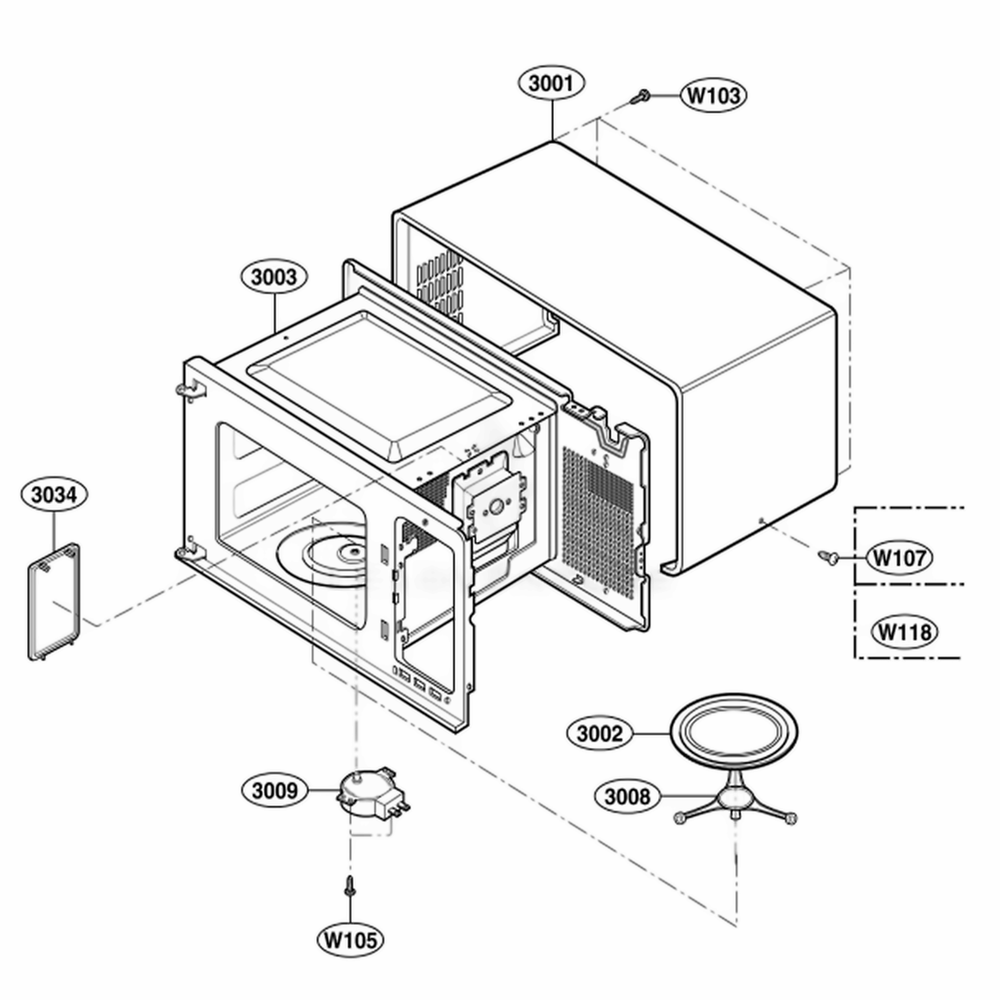 Oven Cavity Parts Diagram and Parts List for 65022401 CW1ESEA LG Range