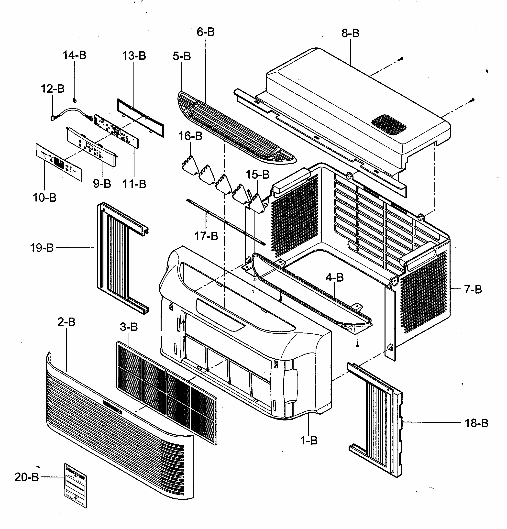 Cabinet/front Grille Assy Diagram and Parts List for 58073069301  Kenmore Air Conditioner