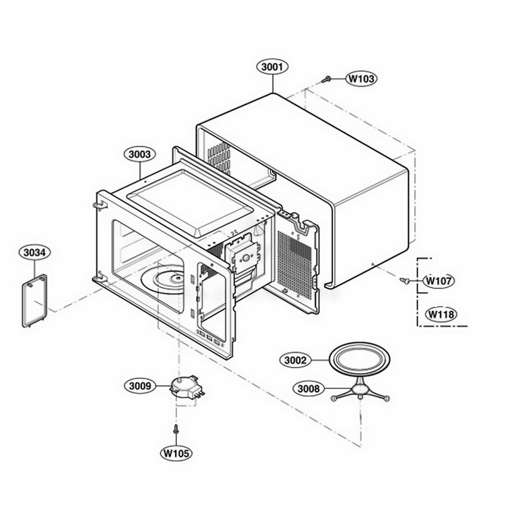 Oven Cavity Parts Diagram and Parts List for 65223 CSBESEA LG Range
