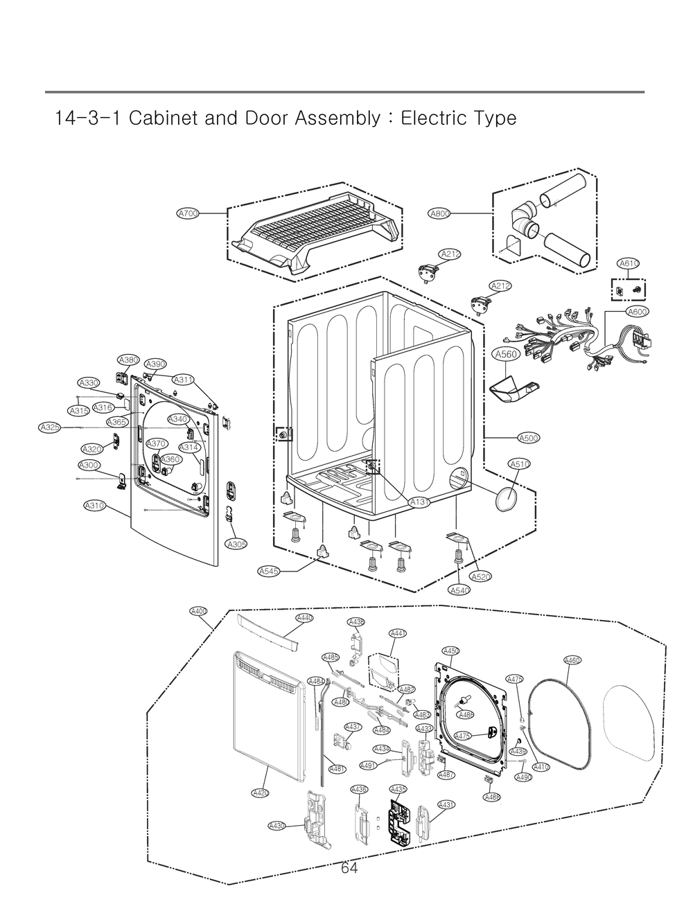 Cabinet And Door Assembly Diagram and Parts List for RV1380AS8N ABWEEUS LG Dryer