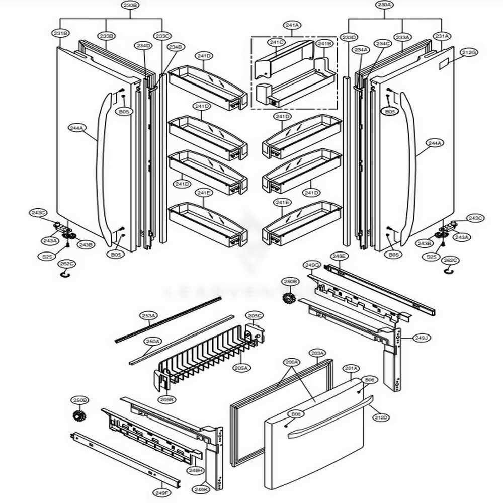 Door Parts Diagram and Parts List for LFC25776ST ASTCNA5 LG Refrigerator