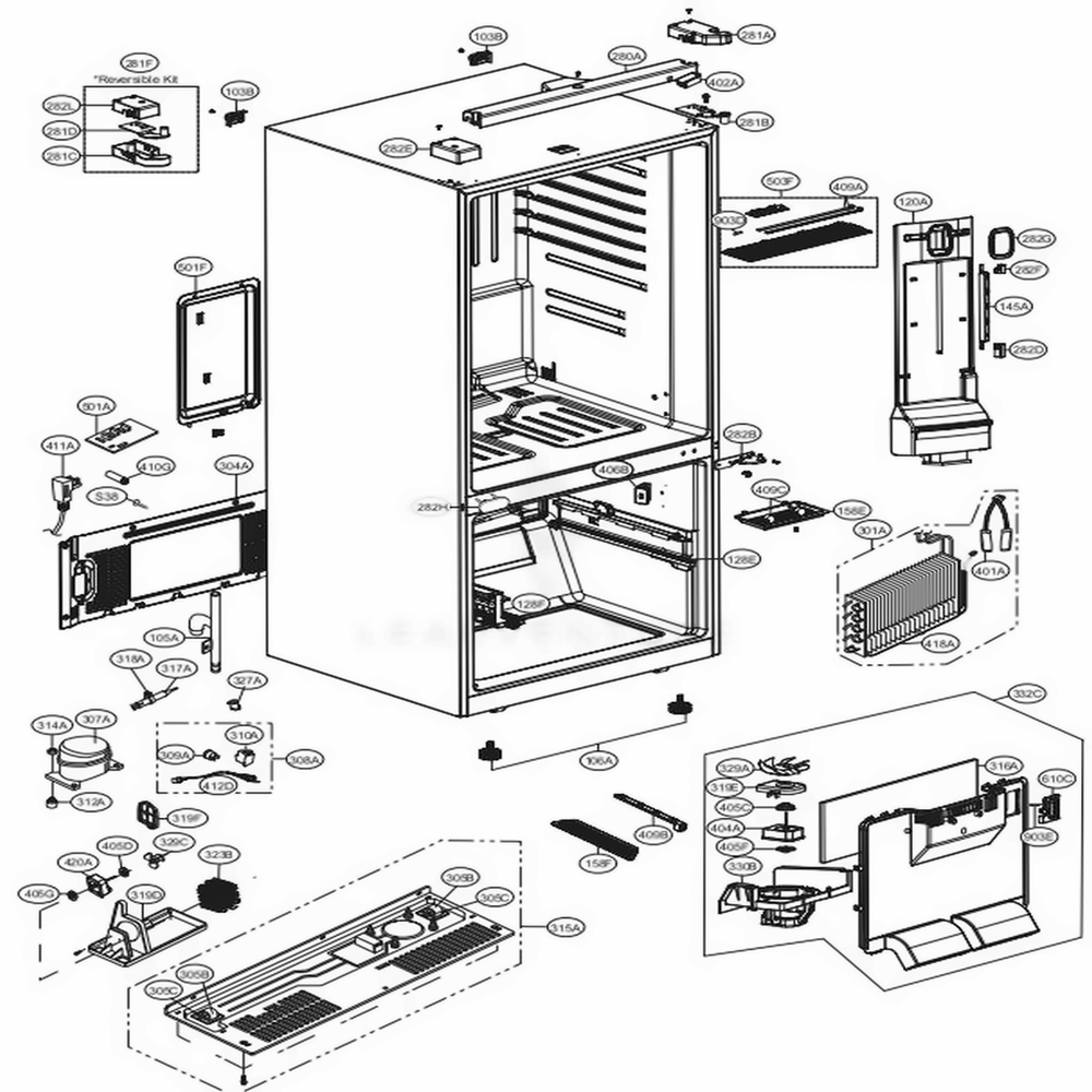 Case Parts Diagram and Parts List for 79044 ABICSE2 LG Refrigerator