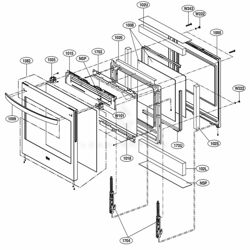 Door Parts Diagram and Parts List for LSG4513ST ASTELGA LG Range