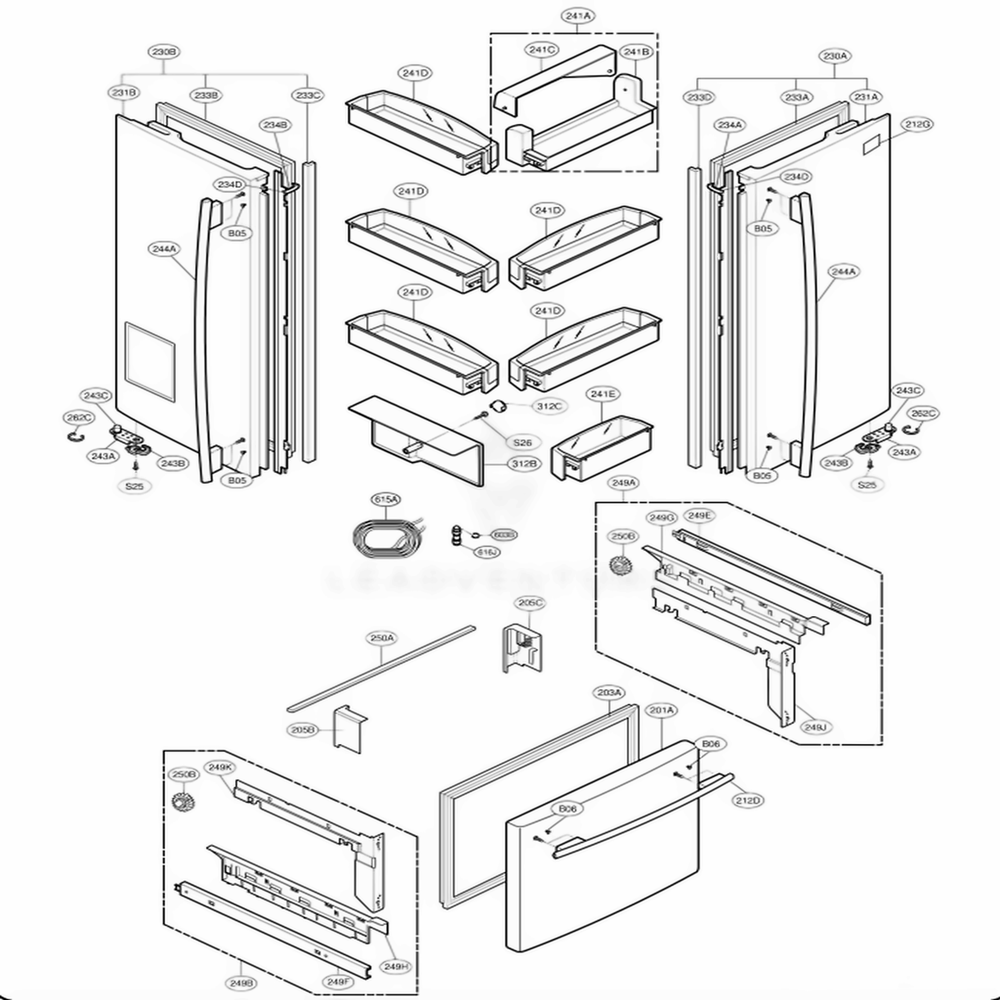 Door Parts Diagram and Parts List for 78712 ASWCSER LG Refrigerator