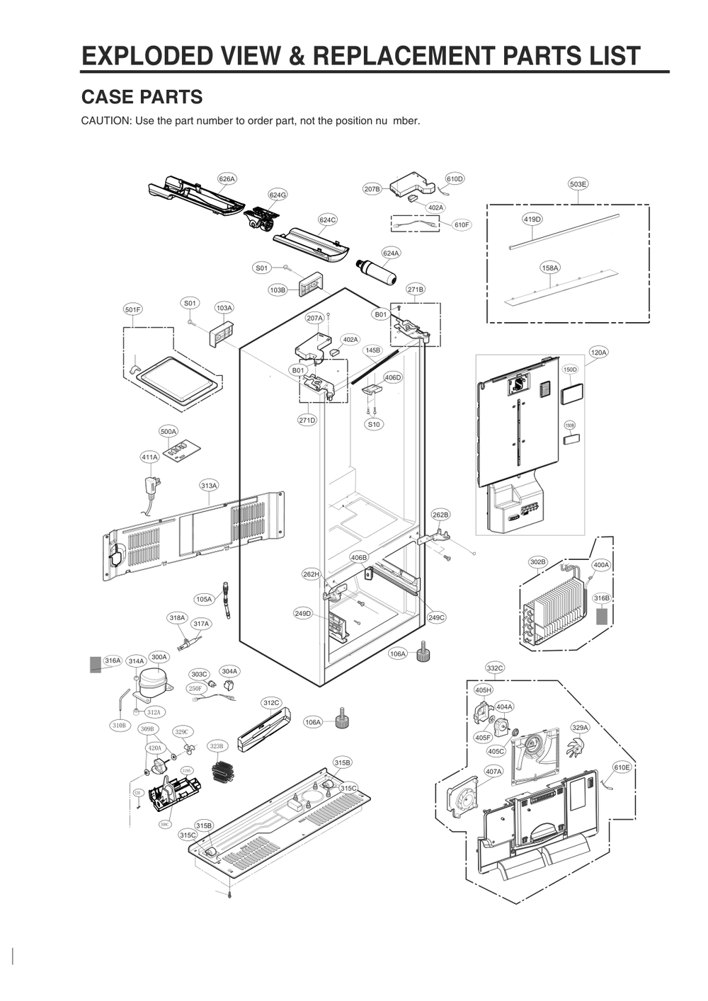 Case Parts Diagram and Parts List for GC-J268NMSM AMTCNA0 LG Refrigerator