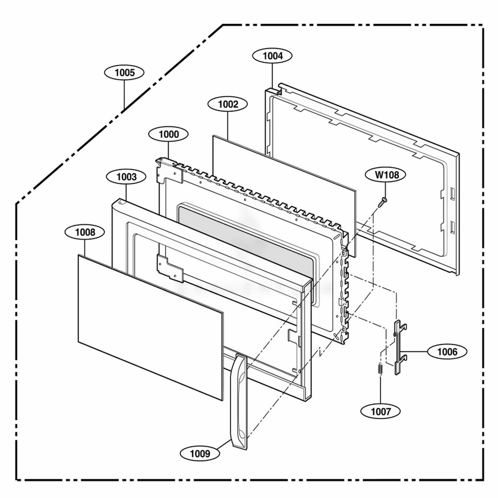 Door Parts Diagram and Parts List for MH6150XMT AB7EWRP LG Range