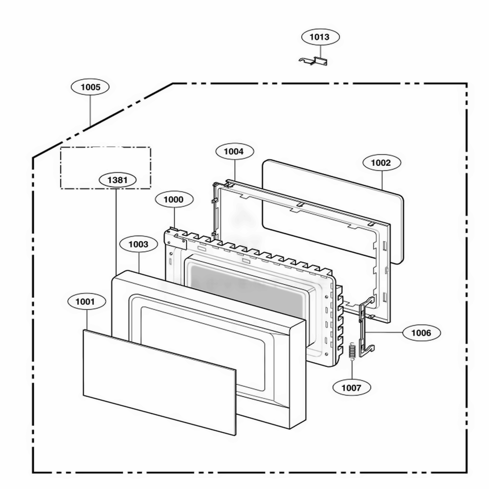 Door Parts Diagram and Parts List for 62259 CB1ESEA LG Wall Oven