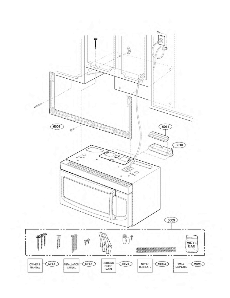 Installastion Parts Diagram and Parts List for LMV2053SW 01 LG Microwave
