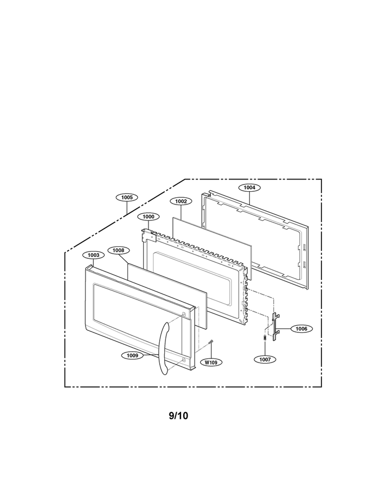 Door Parts Diagram and Parts List for LMV1645SB  LG Microwave