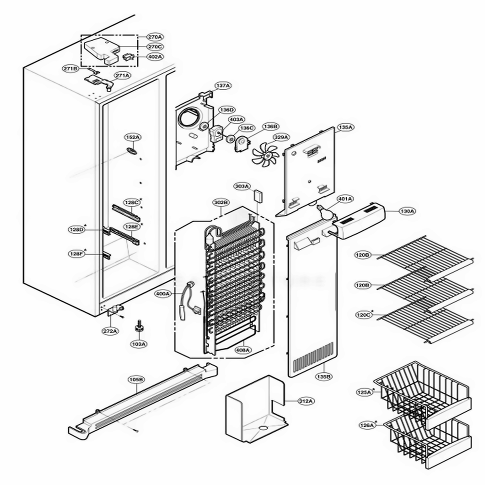 Freezer Compartment Diagram and Parts List for LRSC26915TT ATICLGA LG Refrigerator