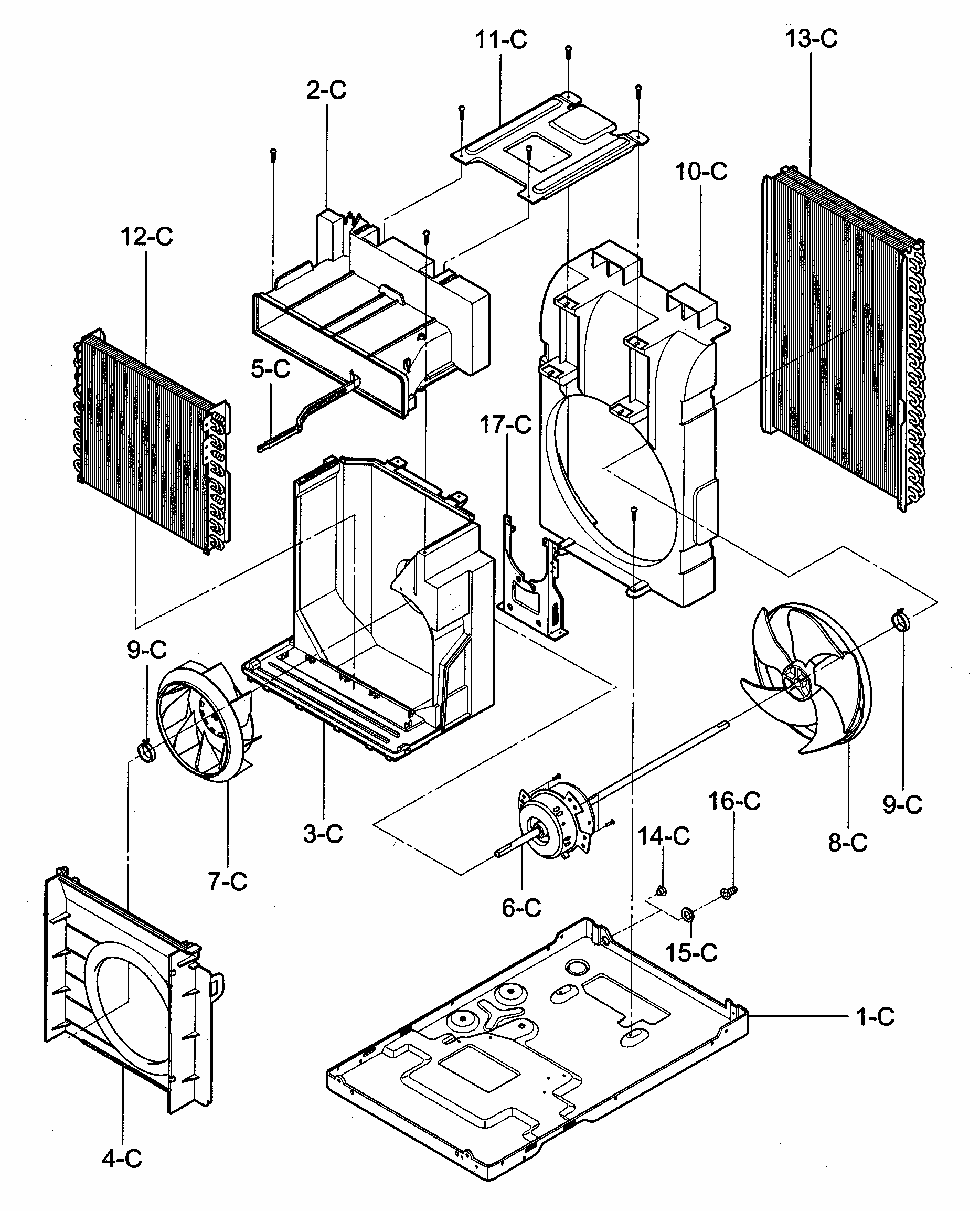 Air Handling/cycle Parts Diagram and Parts List for 58072126200  Kenmore Air Conditioner