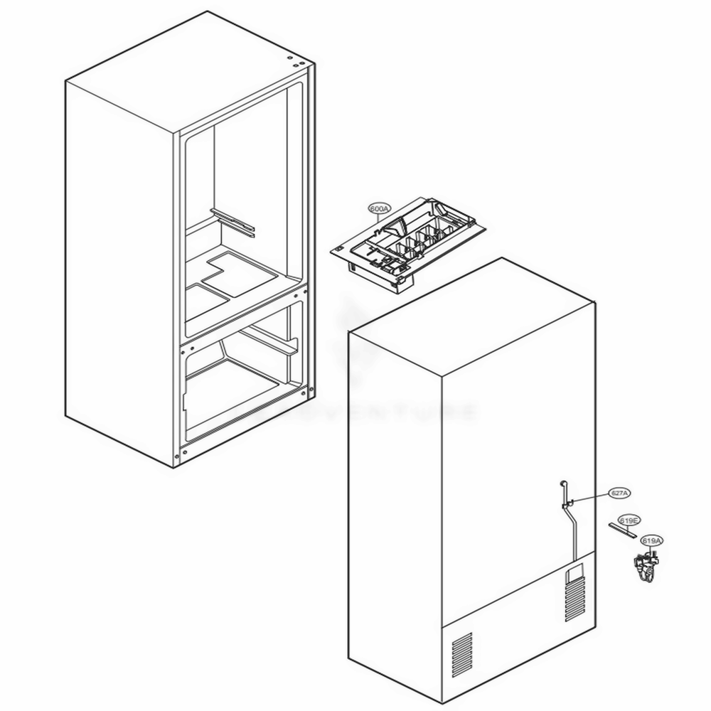 Ice Maker Parts Diagram and Parts List for LDCS22220S ASTCNA0 LG Refrigerator