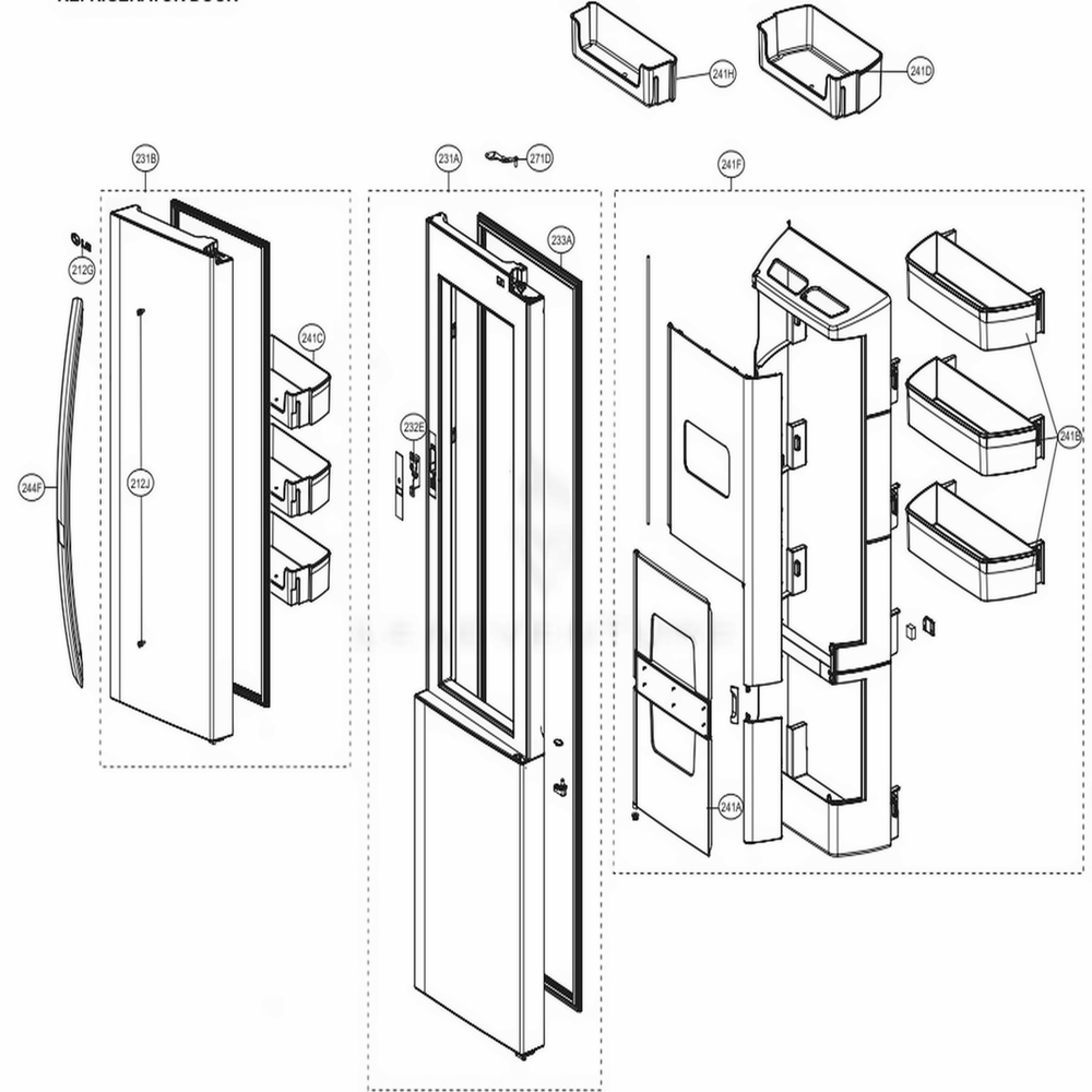 Refrigerator Door Diagram and Parts List for LSXS26386D ASBCNA4 LG Refrigerator