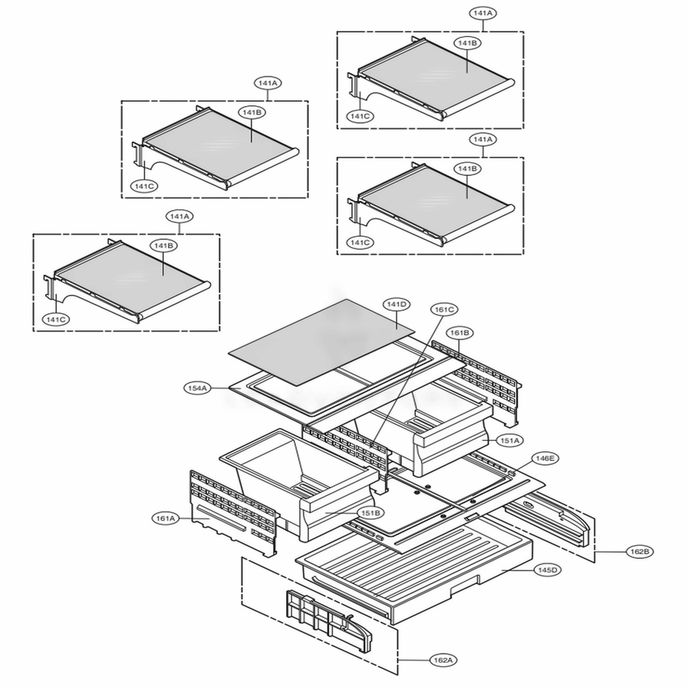 Refrigerator Parts Diagram and Parts List for 71609 AWBCSE4 LG Refrigerator