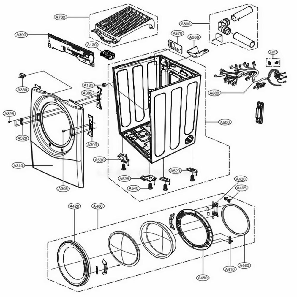 Cabinet And Door Assembly: Electric Type Diagram and Parts List for 81362 ABWESEU LG Dryer
