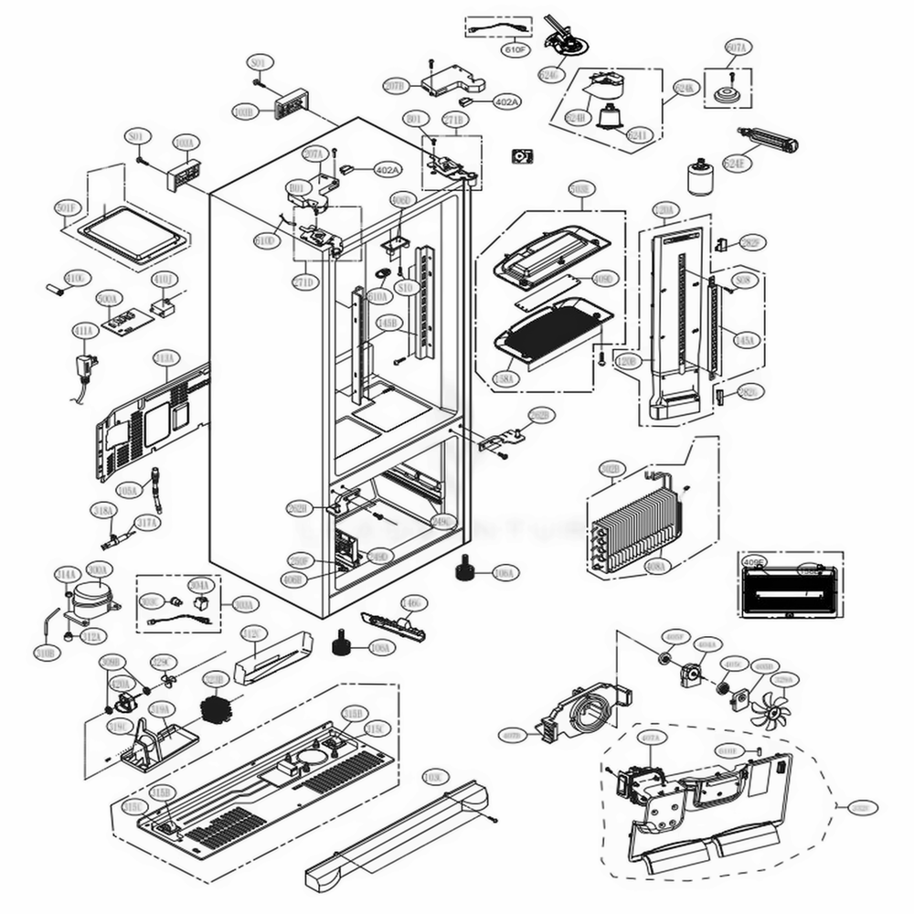 Case Parts Diagram and Parts List for LFX25973ST ASTCNA6 LG Refrigerator