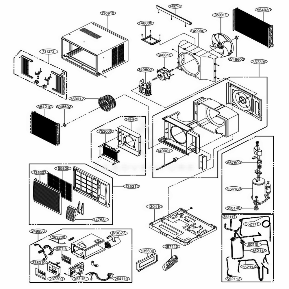 Main Diagram and Parts List for LW8016HR AT1AUSH LG Air Conditioner