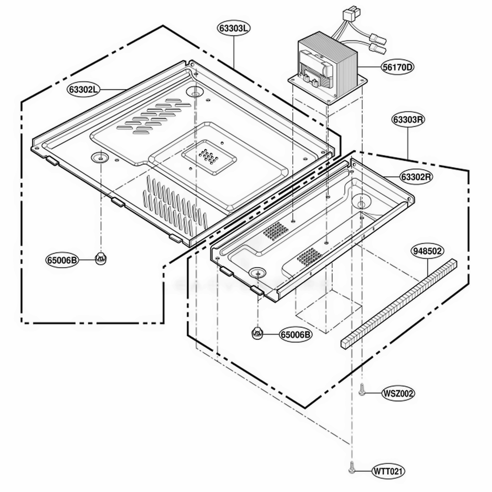 Base Plate Parts Diagram and Parts List for JES1855PBH AB6EGEU LG Wall Oven