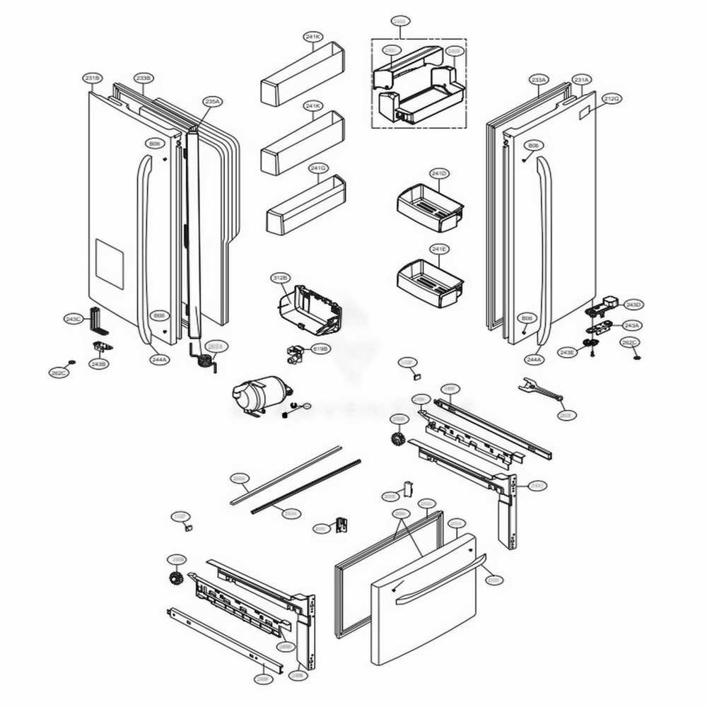 Door Parts Diagram and Parts List for LFX25973D ASBCNA1 LG Refrigerator