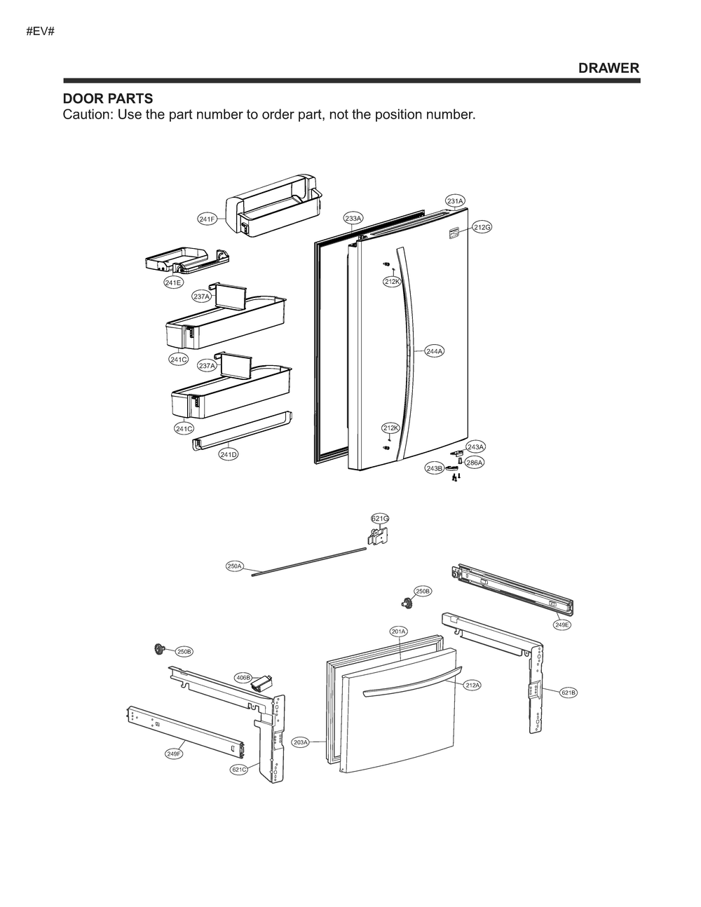 Door Parts Diagram and Parts List for GM-B248RQFM ABICSE3 LG Refrigerator