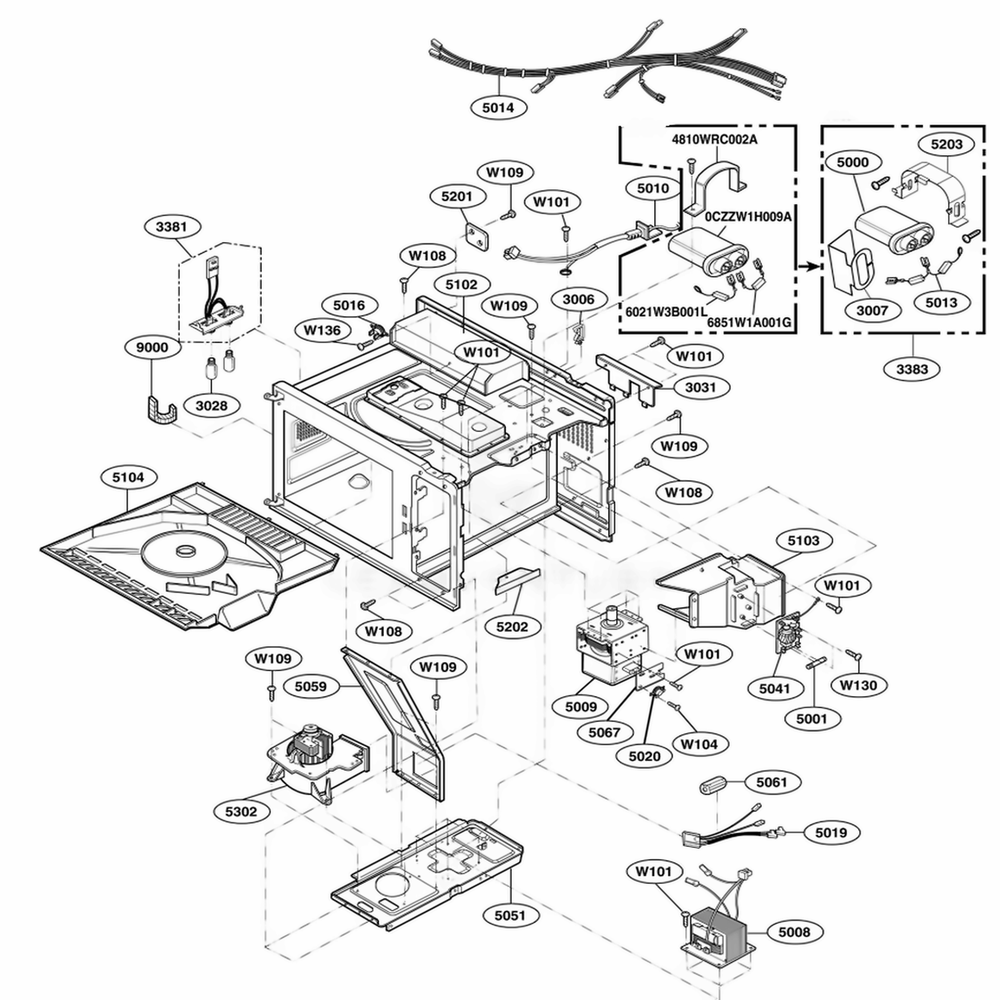 Interior Parts Diagram and Parts List for URS511P AGR7AMA LG Range