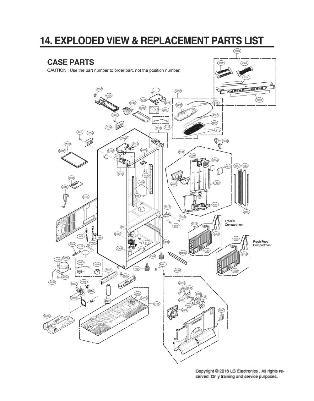 Case Parts Diagram and Parts List for GR-L318LQUM ASWCSE0 LG Refrigerator