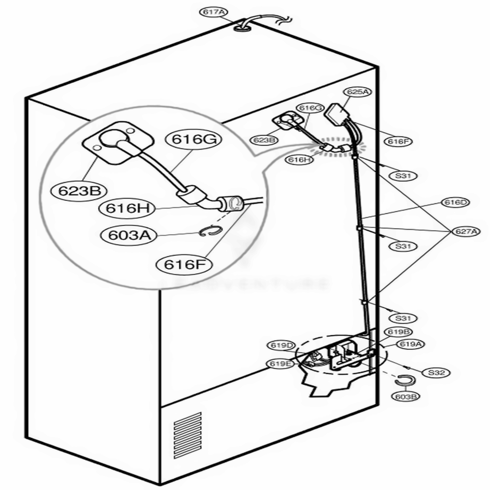 Valve And Water Tube Parts Diagram and Parts List for 77564 ABICSER LG Refrigerator
