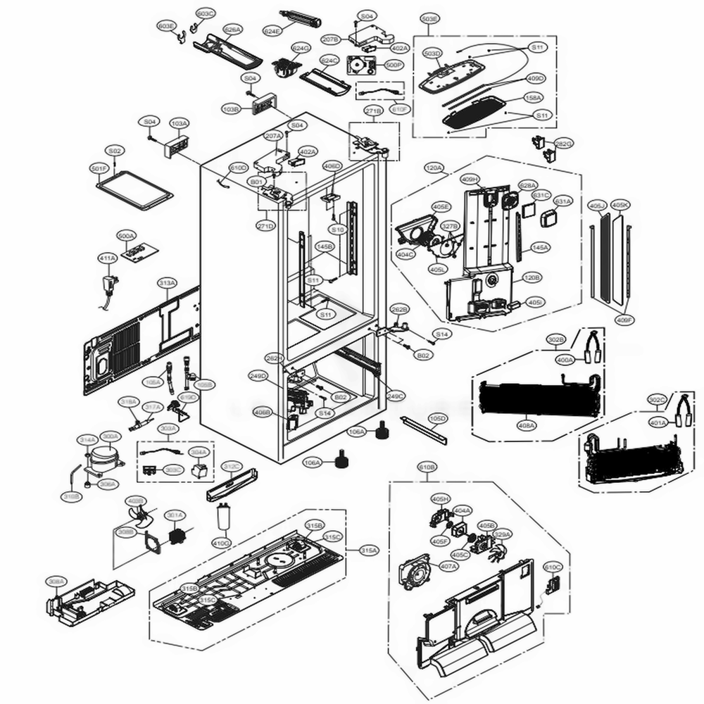 Case Parts Diagram and Parts List for LFXS30766S ASTCNA0 LG Refrigerator