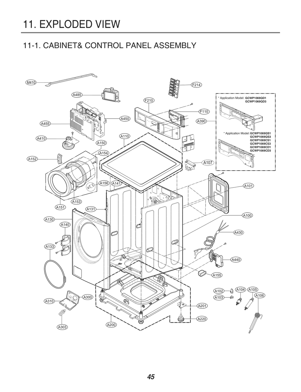 Cabinet& Control Panel Assembly Diagram and Parts List for FH069FD4P ABWEELC LG Washer