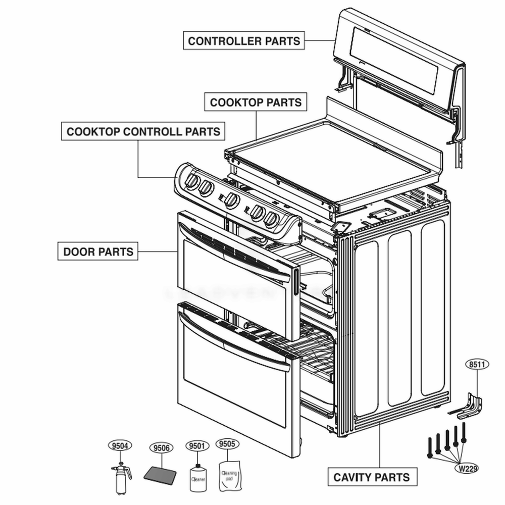 Main Diagram and Parts List for LDE4411ST ASTLLGA LG Range