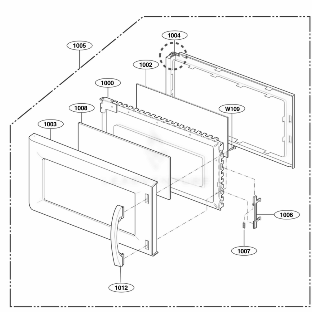 Door Parts Diagram and Parts List for 80022 CW1ESEA LG Range