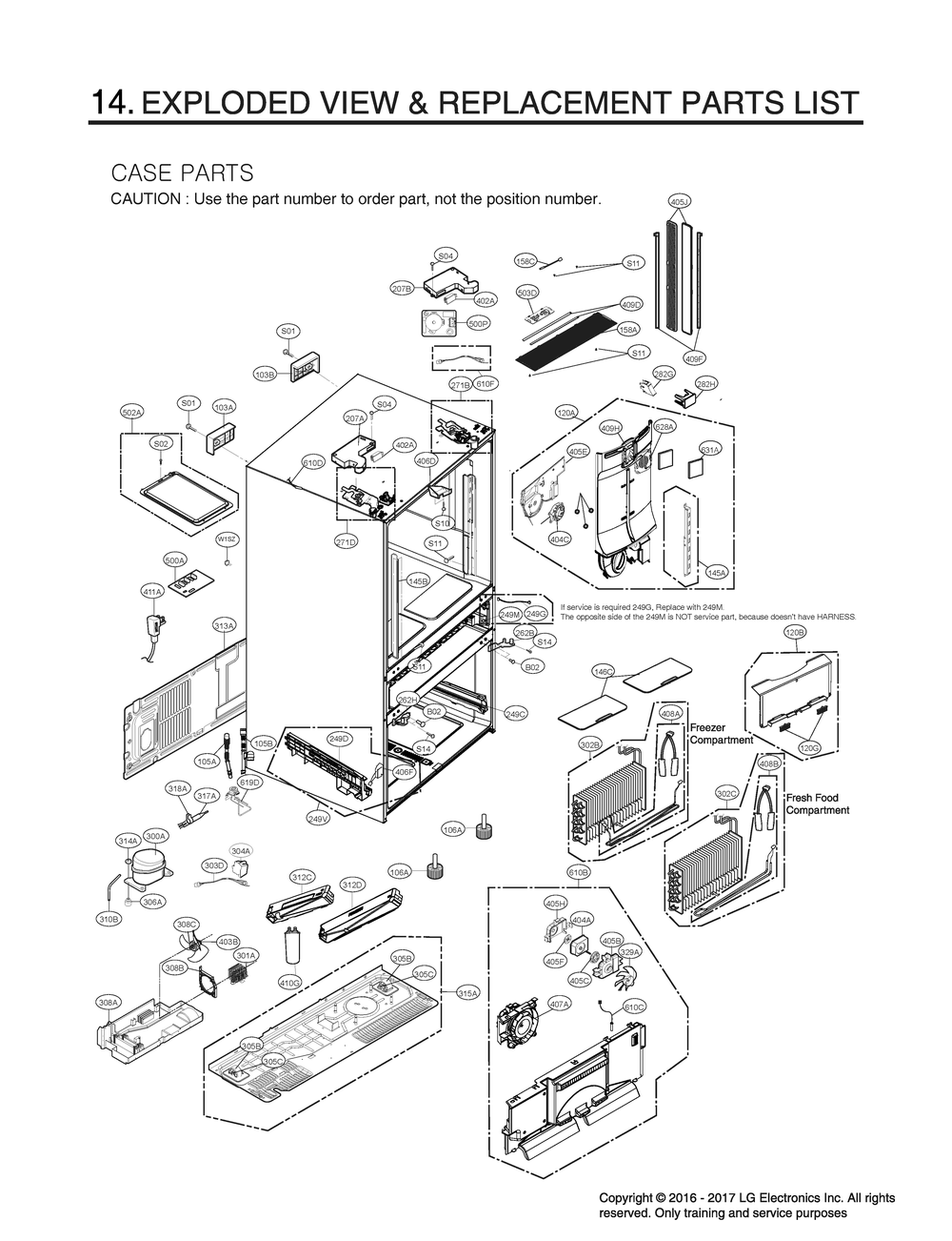 Case Parts Diagram and Parts List for GR-L24GHSJM ASBCNA3 LG Refrigerator