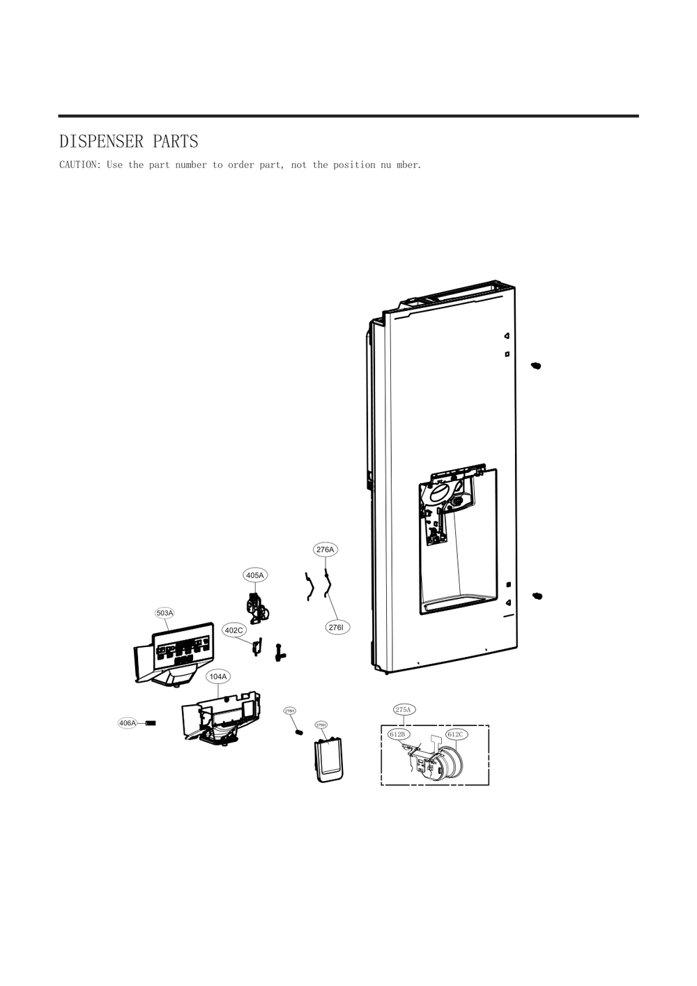 Dispenser Parts Diagram and Parts List for GC-J288NMXM AMTCNA0 LG Refrigerator
