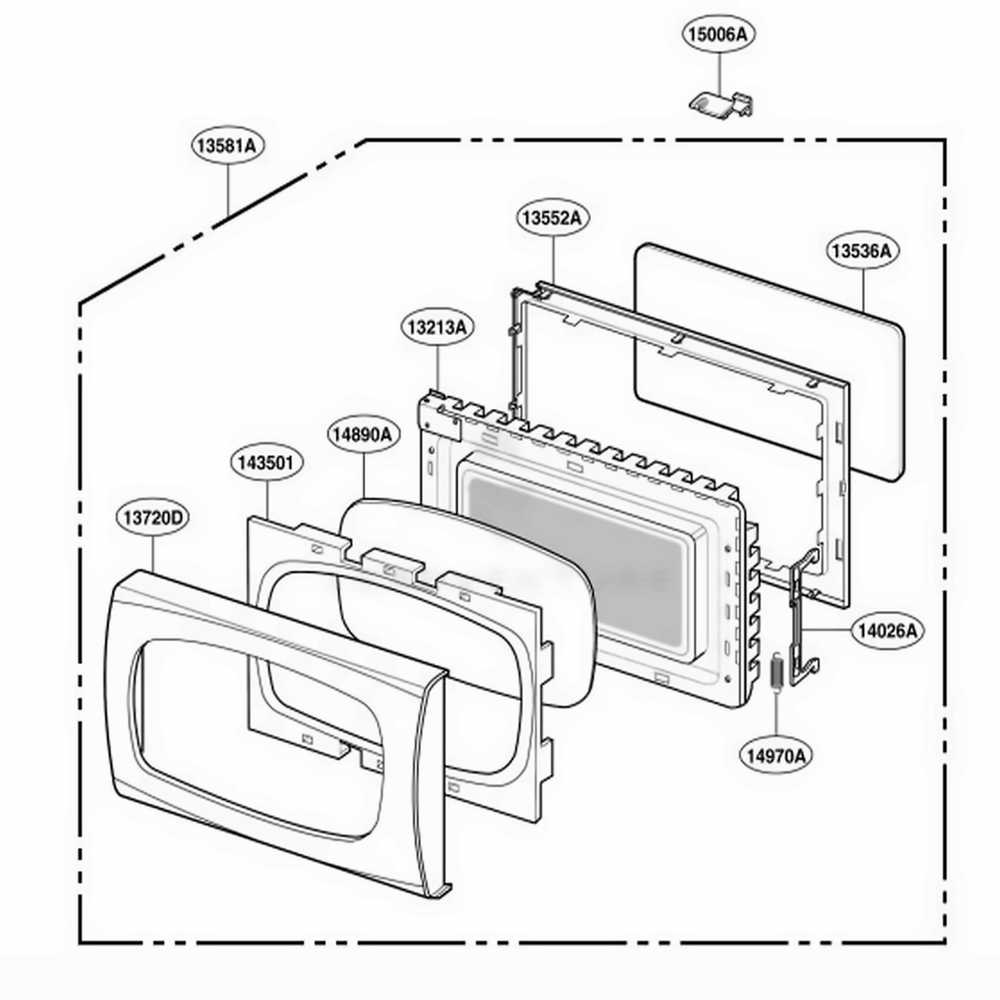 Door Parts Diagram and Parts List for LRM1250W CWHELGA LG Wall Oven