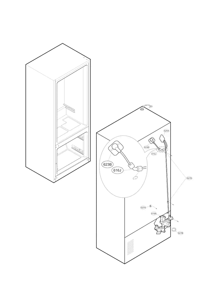 Water And Valve Parts Diagram and Parts List for LFXS24623D 00 LG Refrigerator