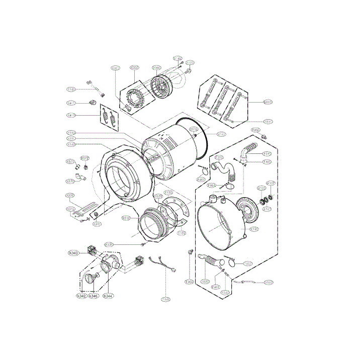 Drum And Tub Assembly Diagram and Parts List for WM2277HW 00 LG Washer