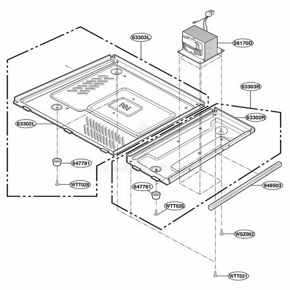 Base Plate Parts Diagram and Parts List for JE1340BC ABKEGEU LG Microwave