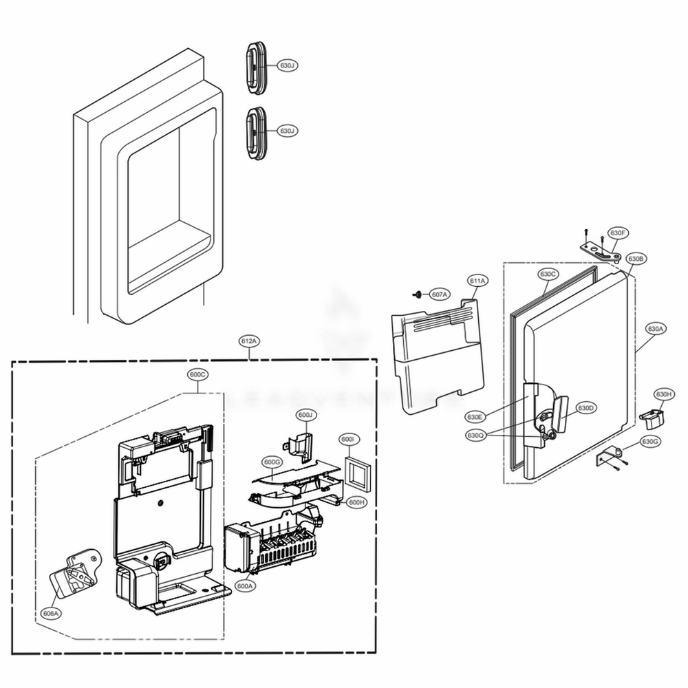 Ice Maker And Ice Bin Parts Diagram and Parts List for 74305 ASTCSE0 LG Refrigerator