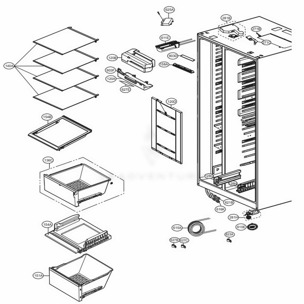 Refrigerator Compartment Diagram and Parts List for LSXS26366S ASTCNA5 LG Refrigerator