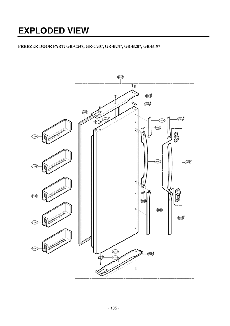FREEZER DOOR PART      EXPLODED VIEW Diagram and Parts List for LRSPC2331BS  LG Refrigerator